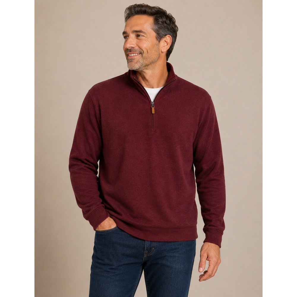 Mizzen+Main Quarter Zip Pullover Mens L Burgundy Heathered Performance Mock Neck